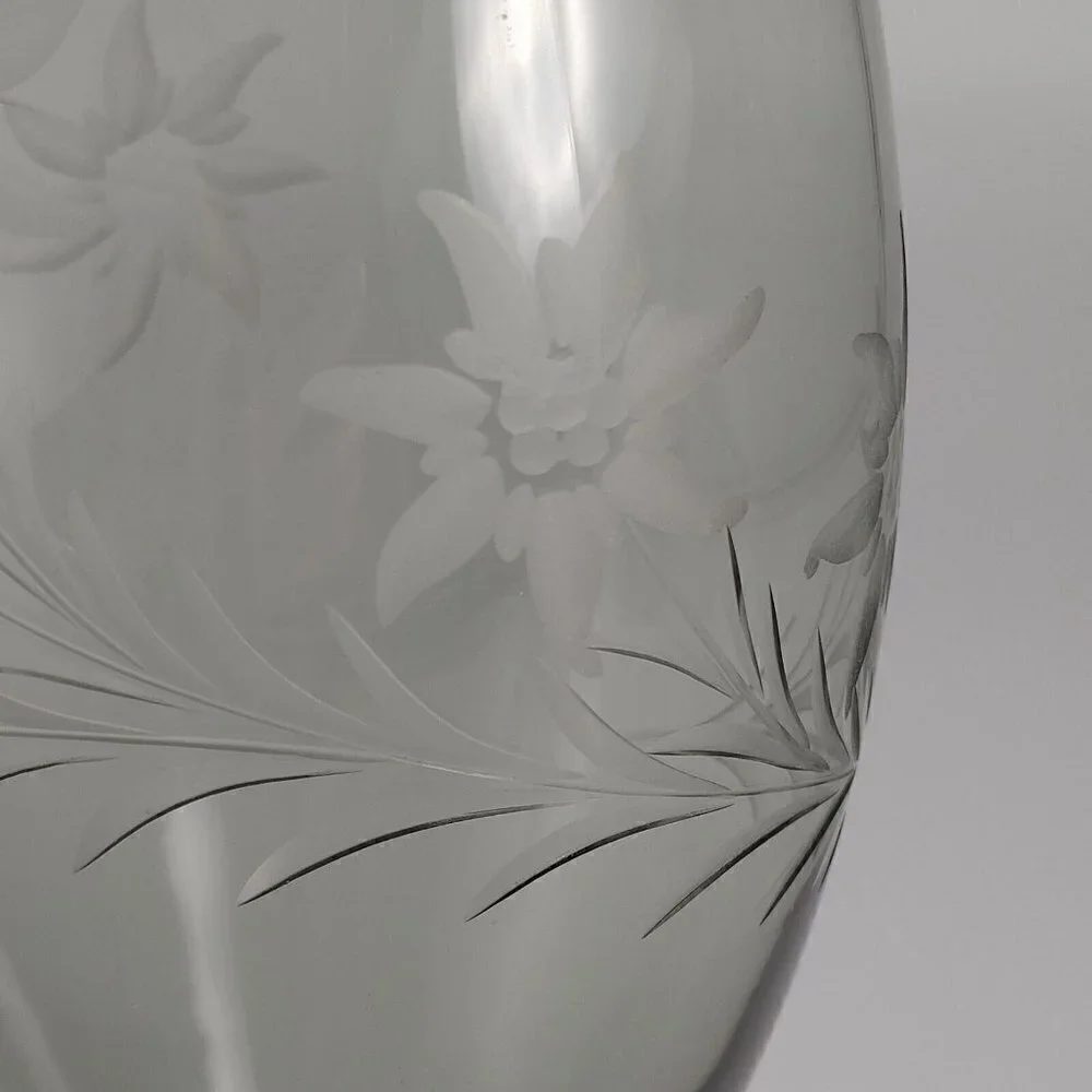 Vintage Floral Cut Glass Footed Clear Decorative Flared Bud Vase